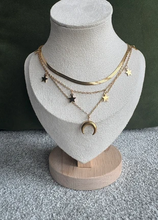 18k gold plated 3 layer crescent moon and stars pendant necklace new in gift box, condition: New without tags, £12.50, £13.83 includes Buyer Protection