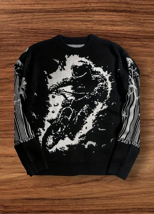 Knit Mirage "Ridecore" Pull Graphique Oversize Vintage 90s Noir & Blanc, marque: Vintage Dressing, état: Très bon état, taille: M, 60,00 €, 63,70 € Protection acheteurs (Pro) incluse