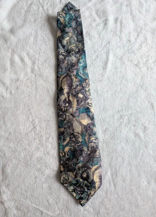 Cravate vintage à motifs floraux abstraits bleu doré rétro chic, condition: Very good, €9.99, €11.19 includes Buyer Protection