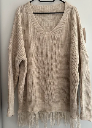 Gebreide trui met franjes, staat: Nieuw met prijskaartje, maat: XXXL / 46 / 18, € 12,50, € 13,83 inclusief Kopersbescherming