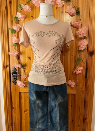 Embellished Rhinestone Tee | Soft Feminine Style | Delicate Detailing | 577., brand: Boho Chic, condition: Good, size: L / 40 / 12, €8.00, €9.10 includes Buyer Protection
