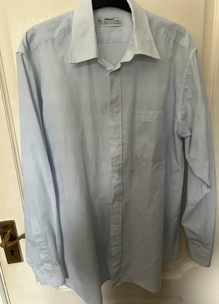 Vintage elegant pinstriped shirt in white and blue, brand: St Michael, condition: Good, size: 15.5 in | 39 cm, £1.99, £2.79 includes Buyer Protection