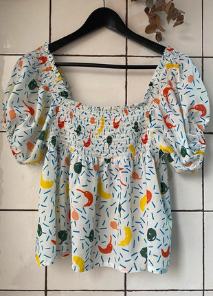 🍥 Precioso top fruncido de estampado colorido 100% algodón de Compañía Fantástica 🍥, marque: Compania Fantastica, état: Très bon état, taille: S / 36 / 8, 12,00 €, 13,30 € Protection acheteurs incluse