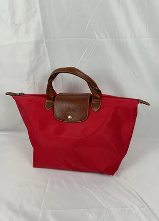 Sac à main Longchamp pliable vintage rouge et cuir logo brodé - Taille S, marque: Longchamp, état: Très bon état, 50,00 €, 53,20 € Protection acheteurs incluse