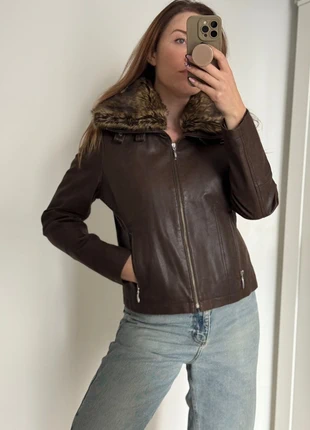Donna leather jacket size M brown leather autumn winter, merk: Donna, staat: Heel goed, maat: M / 38 / 10, € 50,00, € 53,20 inclusief Kopersbescherming