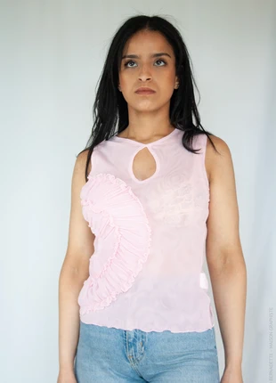 153DPR - Débardeur moulant résille, tule, rose, 2000's, S, marca: ici et maintenant, estado: Muy bueno, tamaño: S / 36 / 8, 13,50 €, 14,88 € Protección al comprador Pro incluida