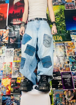 Baggy jean large bleu claire à poches custom y2k vintage, merk: Claire, staat: Heel goed, maat: XL, € 38,00, € 40,60 inclusief Kopersbescherming