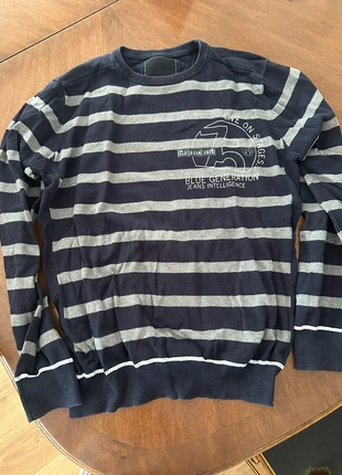 Jersey azul gris rayas vintage cuello redondo boxy fit distressed oversized striped Jack & Jones, merk: Vintage Dressing, staat: Heel goed, maat: L, € 10,00, € 11,20 inclusief Kopersbescherming