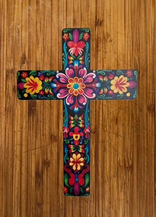 Croix murale décorative florale en bois, inspiration mexicaine, staat: Nieuw zonder prijskaartje, € 6,90, € 7,95 inclusief Kopersbescherming Pro