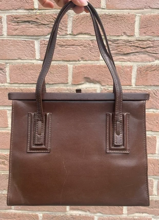Sac à main vintage rigide en cuir véritable - marron chocolat – style rétro chic, merk: Vintage Dressing, staat: Heel goed, € 15,99, € 17,49 inclusief Kopersbescherming