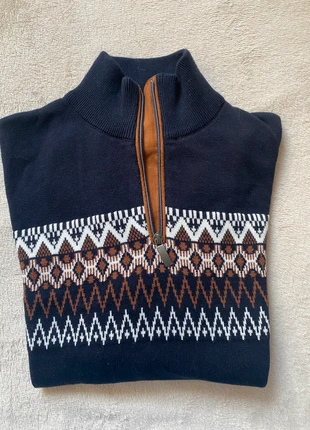 Half Zip Armand Thiery bleu marine avec motifs blanc/caramel taille M neuf, marke: Armand Thiery, zustand: Neu, mit Etikett, größe: M, 39,00 €, 41,65 € inklusive Vinted-Käuferschutz