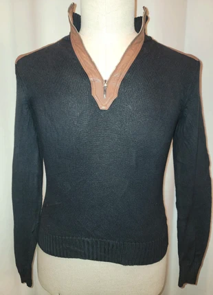 Pull zippé noir Lauren Ralph Lauren M coton col cuir contrastant, brand: Lauren Ralph Lauren, condizioni: Ottime, taglia: M / IT 42 / EU 38, €28.00, €30.10 include la Protezione acquisti