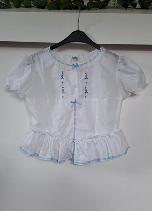 Vintage white blue peplum top dentelle Linro, marca: Lolita, estado: Muy bueno, tamaño: XS / 34 / 6, 10,00 €, 11,20 € Protección al comprador incluida