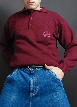 Pull à Col Polo Vintage 80s en Maille Unie Bordeau à Logo / Écusson Brodé (M), brand: Vintage Dressing, condition: Very good, size: M, €20.00, €21.70 includes Buyer Protection Pro