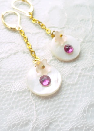 boucle oreille cristal et nacre, dormeuse laiton plaqué or,18 kc, bijoux,, marca: Cristal, estado: Muito bom, €9.00, €10.15 inclui Proteção do Comprador