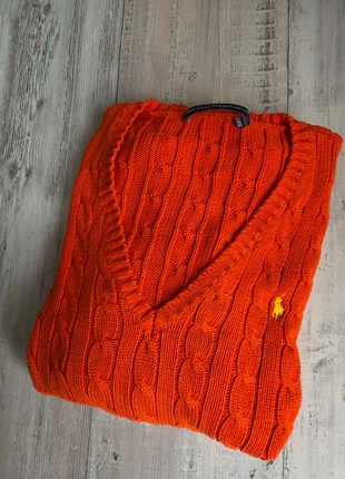 Pull femme col V torsadé Ralph Lauren orange logo jaune taille XL, marque: Ralph Lauren, état: Très bon état, taille: XL / 42 / 14, 35,00 €, 37,45 € Protection acheteurs (Pro) incluse