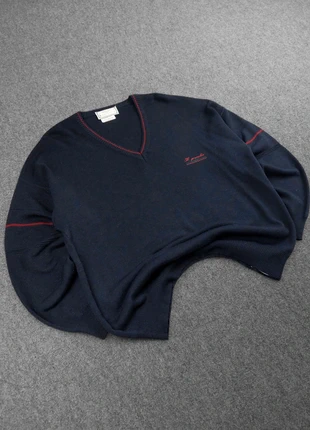 Pull à Col V Vintage 80s "Il Granchio" en Maille Bleu Marine à Logo Brodé 50% Laine (M/L), brand: Il Granchio, condizioni: Buone, taglia: M, €19.00, €20.65 include la Protezione acquisti Pro