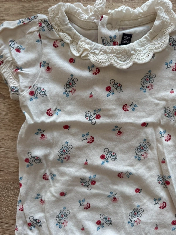 Body blanc motifs fleurs et tortues Sergent Major 12 mois BE - photo numéro 3