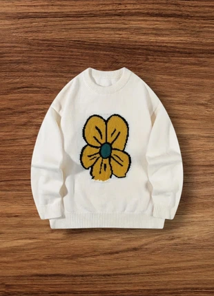 Pull Vintage Y2K Motifs Fleur Tournesol Blanc Taille Xl - Américain Old School USA 90s Streetwear, marke: Aesthetic, zustand: Sehr gut, größe: XL, 54,90 €, 58,35 € inklusive Vinted-Käuferschutz