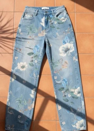 Jean large bleu imprimé floral, taille S, style rétro bohème tendance, marke: Solenya, zustand: Sehr gut, größe: S / 36 / 8, 46,99 €, 50,04 € inklusive Vinted-Käuferschutz
