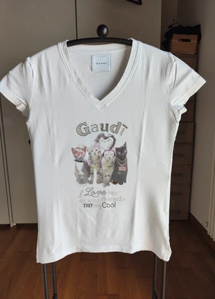 Bellissima T-shirt Gaudi con stampa gatti e decorazioni con strass, marca: Gaudi, estado: Muito bom, tamanho: M / 38 / 10, €5.00, €5.95 inclui Proteção do Comprador