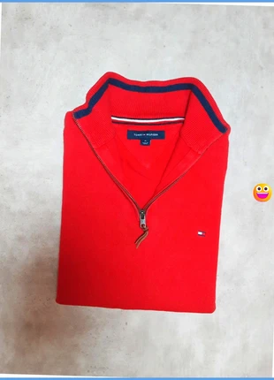 Half Zip Zip 1/4 Pull Col Rond Tommy Hilfiger Rouge-coton taille M, brand: Tommy Hilfiger, condition: Very good, size: M, €30.00, €32.20 includes Buyer Protection