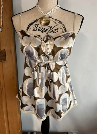 Débardeur fluide satiné à motifs rétro vintage coquette, marque: Sepia, état: Très bon état, taille: L / 40 / 12, 14,00 €, 15,40 € Protection acheteurs (Pro) incluse