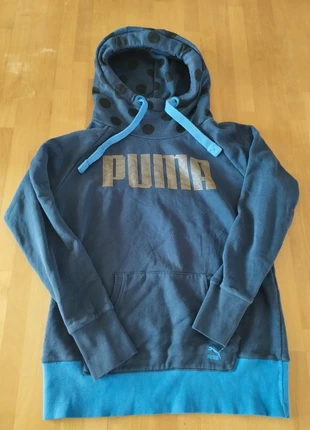 Sweat à capuche hoodie Puma sportlifestyle noir bleu capuche à pois - Taille M - Logo doré, brand: Puma, condizioni: Ottime, taglia: M / IT 42 / EU 38, €14.00, €15.40 include la Protezione acquisti