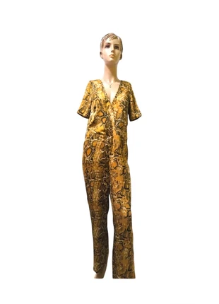Snake Print Wide Leg Jumpsuit Cross Neckline Fresh Summer Style, marca: Local, estado: Muito bom, tamanho: S / 36 / 8, €11.00, €12.25 inclui Proteção do Comprador
