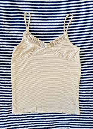 Débardeur rayé marron et beige Petit Bateau – Taille 16 ans / S – Froufrou décolleté., marke: Petit Bateau, zustand: Sehr gut, größe: S / 36 / 8, 5,00 €, 5,95 € inklusive Vinted-Käuferschutz