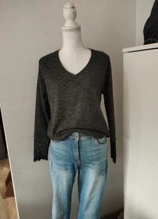 Pull col v fin noir gris chiné manches longues dentelle Femme taille 36 taille S Promod, brand: Promod, condition: Good, size: S / 36 / 8, €3.20, €4.06 includes Buyer Protection