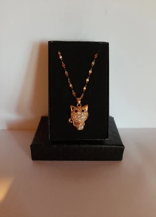 🎀Collier pendentif bijoux femmes chaton zircon yeux noirs acier-inox doré or fin 18 carats élégant, marca: doux plaisirs, estado: Novo com etiquetas, €5.99, €6.99 inclui Proteção do Comprador