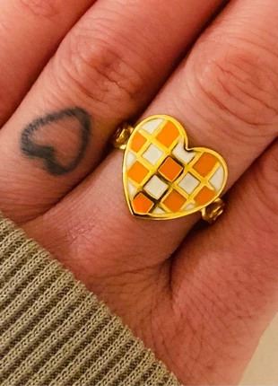 Bague maillons ajustable doré tendance cœur blanc orange acier inoxydable, marque: Tendance, état: Très bon état, taille: Ajustable, 7,00 €, 8,05 € Protection acheteurs (Pro) incluse