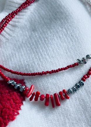 2 layers Handmade necklace with natural stones pomegranate and gemstones, condition: New without tags, £18.00, £19.60 includes Buyer Protection