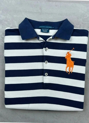 Polo manches courtes Ralph Lauren femme coton | rayures marine blanc joueur orange | Taille S, brand: Ralph Lauren, condition: Very good, size: S / 36 / 8, €18.00, €19.60 includes Buyer Protection