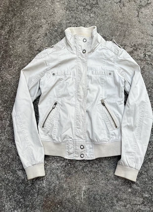 y2k Off White Zip Biker Jacket, staat: Heel goed, maat: L / 40 / 12, € 30,00, € 32,20 inclusief Kopersbescherming
