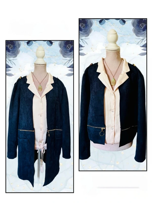 💙Veste vintage bohème 2-en-1 Carnaby mi-longue ou courte Taille 42/XL Versatile navy suede jacket💙