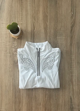 Poivre Blanc - pull col zippé, half zip, sweat col camionneur, blanc avec motif, col jacquard, brand: Poivre Blanc, condition: Very good, size: M / 38 / 10, €46.00, €49.00 includes Buyer Protection