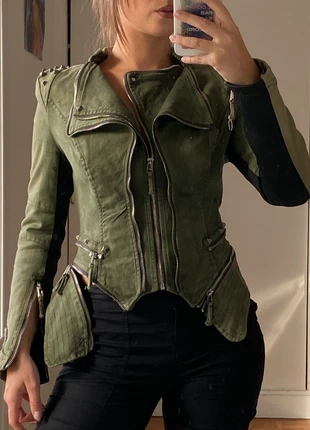 Veste Steampunk kaki délavée structuré design multizip et clous, brand: Vintage Dressing, condition: Very good, size: S / 36 / 8, €55.00, €58.45 includes Buyer Protection