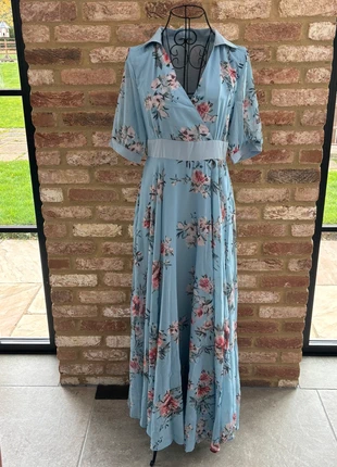 Light Blue Floral Wrap Maxi Dress with Belt – Size L/UK 14– New Without Tags, brand: The Unbranded Brand, condition: New without tags, size: XL / 14, £22.00, £23.80 includes Buyer Protection