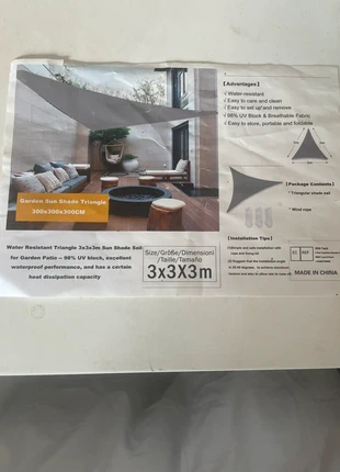 Toile triangulaire d’ombrage grise imperméable 3x3x3 m, condition: New with tags, €8.00, €9.10 includes Buyer Protection