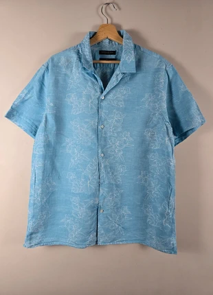 Chemise Banana Republic bleue à fleurs homme L lin coton slim fit été, merk: Banana Republic, staat: Heel goed, maat: L, € 15,00, € 16,45 inclusief Kopersbescherming