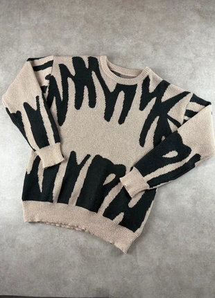 Pull oversize, knit Y2K en coton beige à motif abstraits noirs - 2000's, brand: Aesthetic, condition: Very good, size: M, €35.00, €37.45 includes Buyer Protection Pro