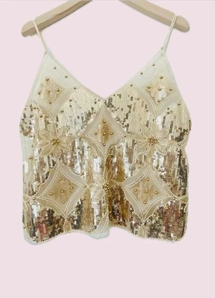 Top haut en sequin débardeur sans manches S paillettes doré, marke: boutique ajaccienne, zustand: Sehr gut, größe: S / 36 / 8, 29,90 €, 32,10 € inklusive Vinted-Käuferschutz