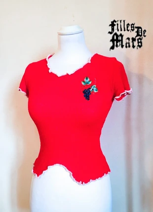 𓊆ℱ𝒟ℳ 𓊇 dreamy summery red vibrant vintage lolita y2k ruffled cute top, marque: Lolita, état: Très bon état, taille: M / 38 / 10, 5,00 €, 5,95 € Protection acheteurs incluse