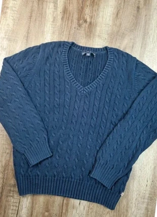Pull col V torsadé en maille Tommy Hilfiger bleu marine logo brodé taille XL Th052, merk: Tommy Hilfiger, staat: Heel goed, maat: XL / 42 / 14, € 13,00, € 14,35 inclusief Kopersbescherming