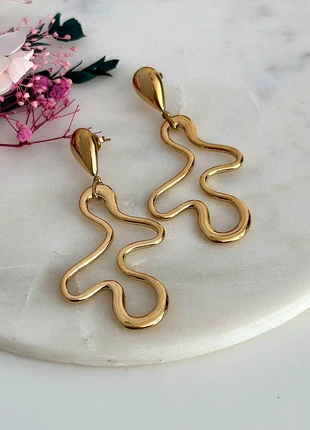 Boucles d’oreilles dorées pendantes formes asymétriques - Acier Inoxydable, merk: Boutique Parisienne, staat: Heel goed, € 20,00, € 21,70 inclusief Kopersbescherming Pro