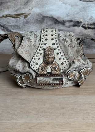 Vintage Y2K Guess Monogram Studded Crossbody Bag | Beige & Brown, brand: GUESS, condition: Very good, £55.00, £58.45 includes Buyer Protection