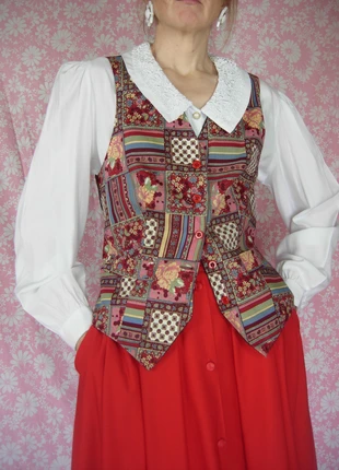 gilet sans manche coloré à motifs façon patchwork coton, brand: Vintage Dressing, condition: Very good, size: S / 36 / 8, €32.00, €34.30 includes Buyer Protection Pro