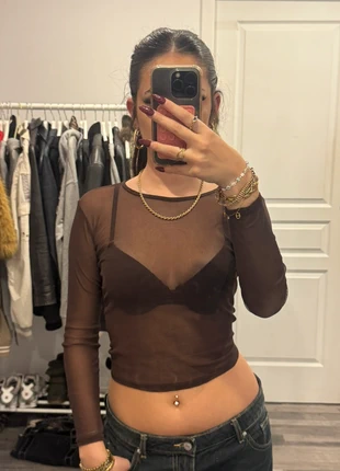 haut manche longue en tulle transparente marron, marque: sans marque, état: Très bon état, taille: XS / 34 / 6, 15,00 €, 16,45 € Protection acheteurs incluse